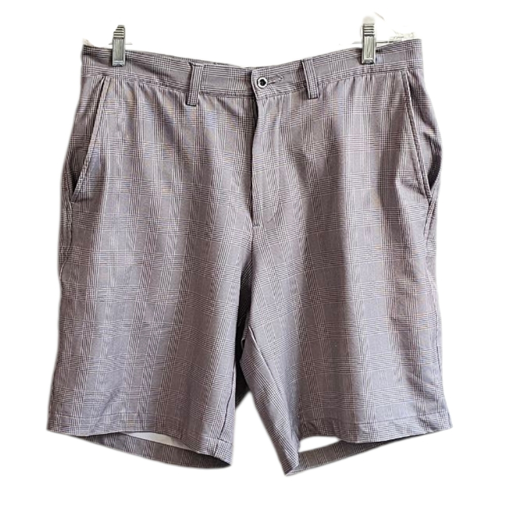 Dunning Stretch Performance Light Brown Grey Plaid Golf Shorts men's 34 waist